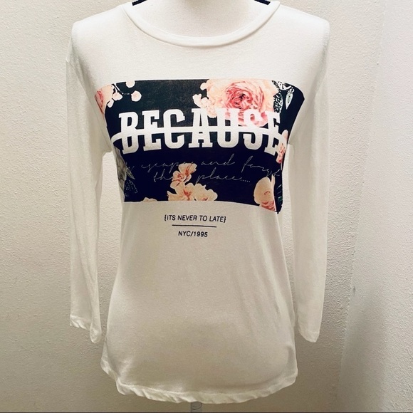 Forever 21 White BECAUSE ITS NEVER TO LATE Tee New - Picture 2 of 15